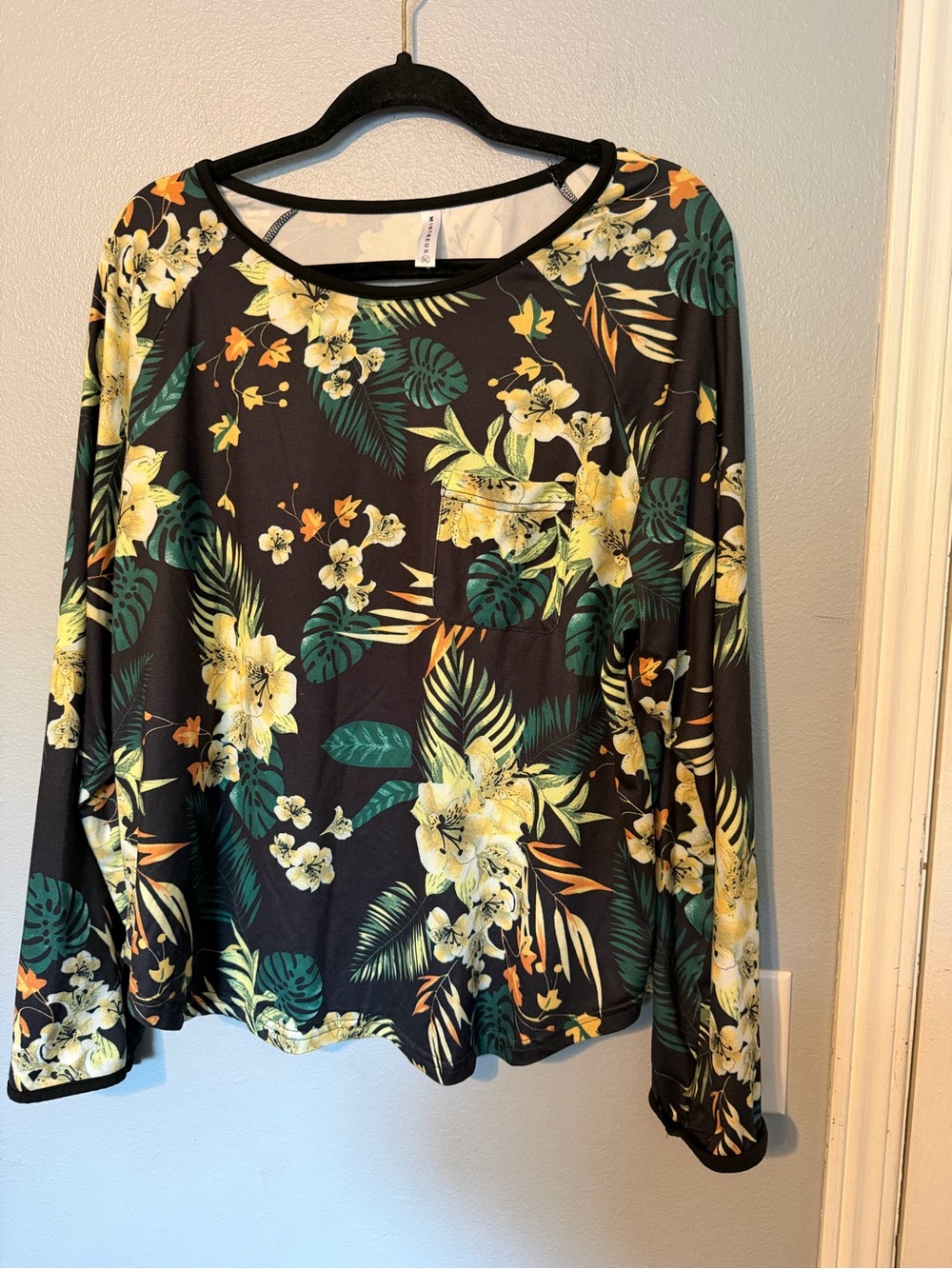 Women's Floral Long-Sleeve Top - Black & Yellow